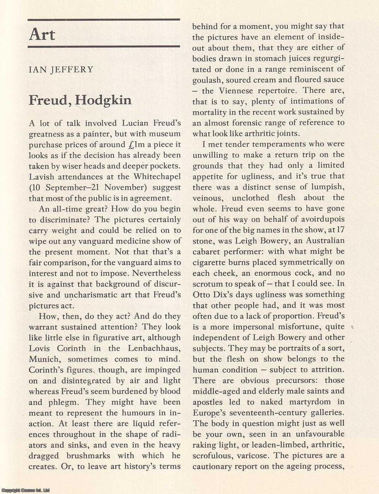 Item #617429 Art - Freud, Hodgkin. An original article from the London Magazine 1994. Ian Jeffrey