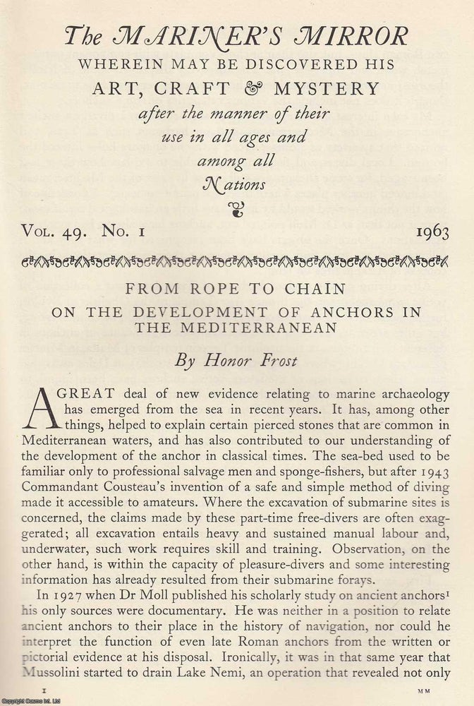 Item #618867 From Rope to Chain on The Development of Anchors in The Mediterranean. An original...