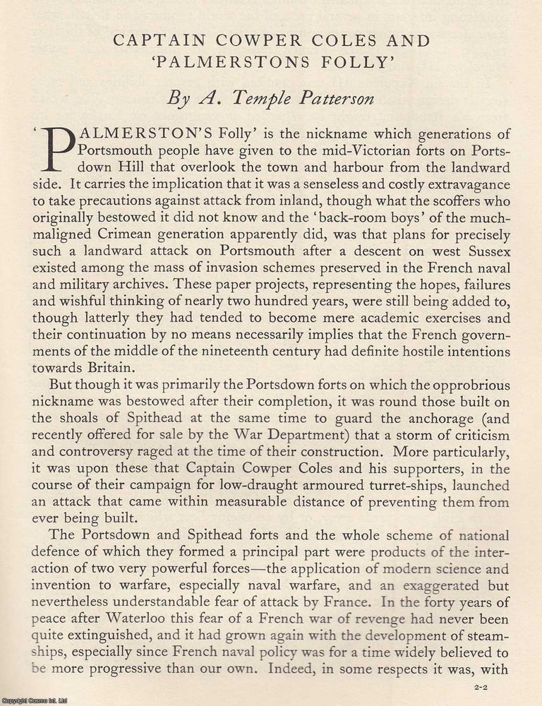 Item #618898 Captain Cowper Coles and Palmerstons Folly. An original article from the...