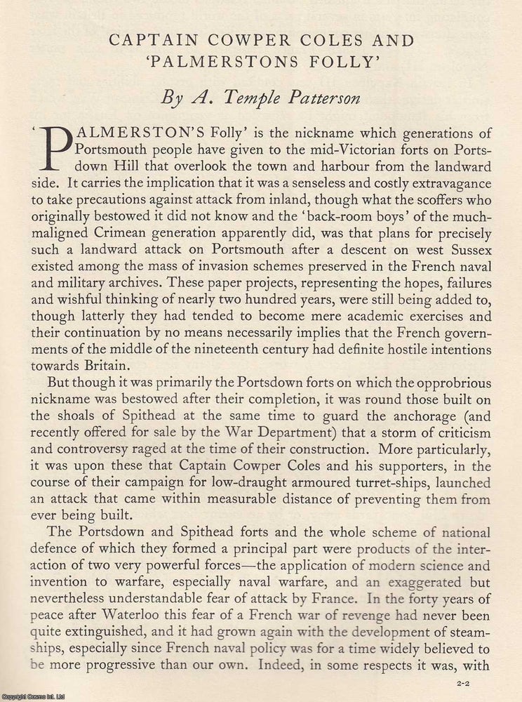 Item #618898 Captain Cowper Coles and Palmerstons Folly. An original article from the...
