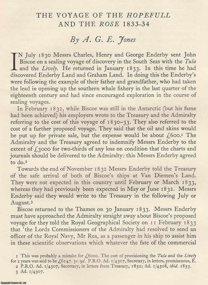 Item #618906 The Voyage of The Hopefull and The Rose 1833-34. An original article from the...