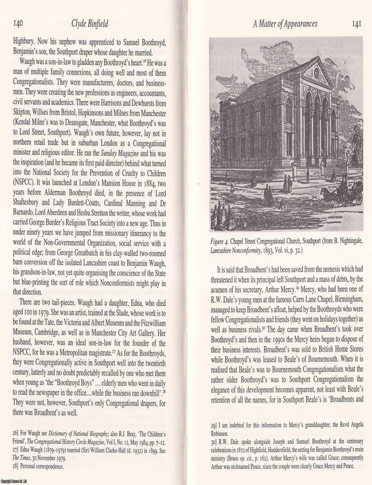 Item #619092 A Matter of Appearances: The Boothroyds and Southport Congregationalism. 10 pages, 1...