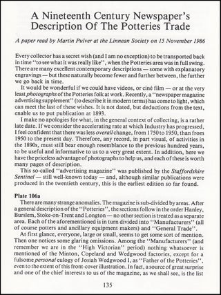 A Nineteenth Century Newspaper's Description of The Potteries Trade. 10 pages, 6 plates. An article printed in 1988, written by Martin Pulver.
