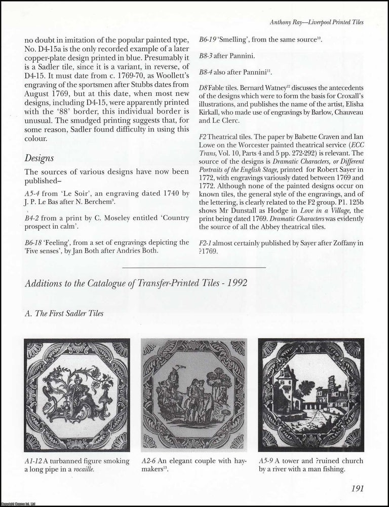 Item #621487 Liverpool Printed Tiles - Some Further Comments and Additions. An original article...