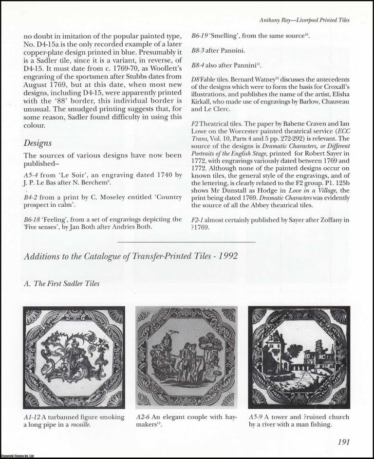 Item #621487 Liverpool Printed Tiles - Some Further Comments and Additions. An original article...