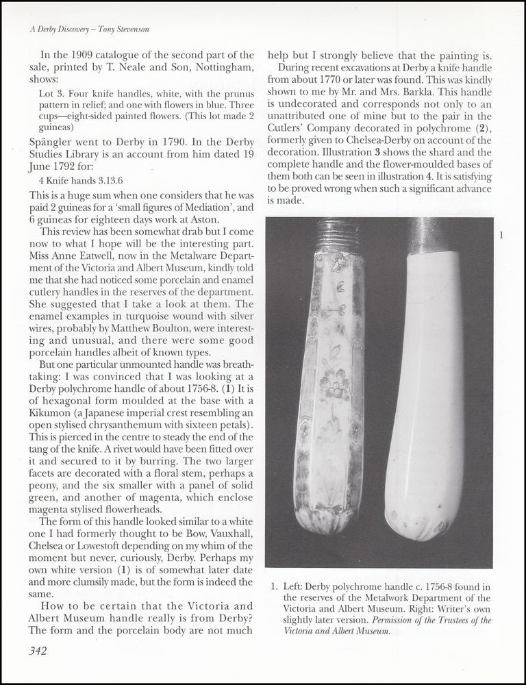 Item #621518 A Derby Discovery in The Metalwork Department of The Victoria and Albert Museum. 3...