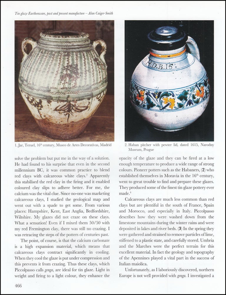 Item #621554 Tin Glaze Earthenware, Past and Present Manufacture. An original article from the...