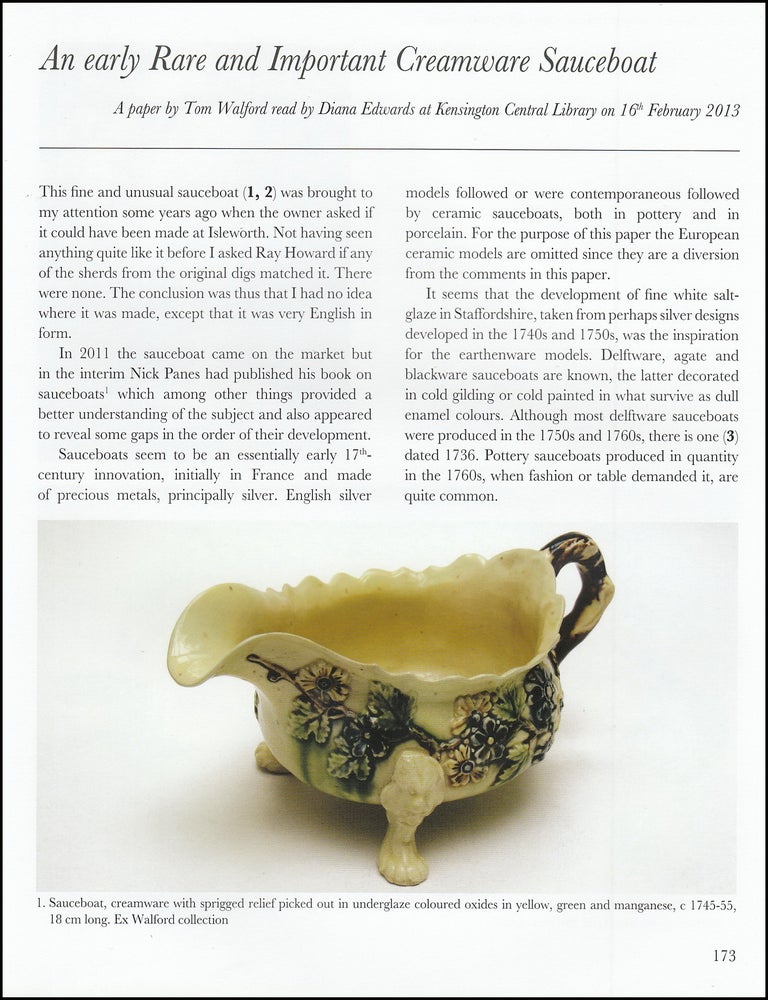 Item #621574 An Early Rare and Important Creamware Sauceboat. An original article from the...