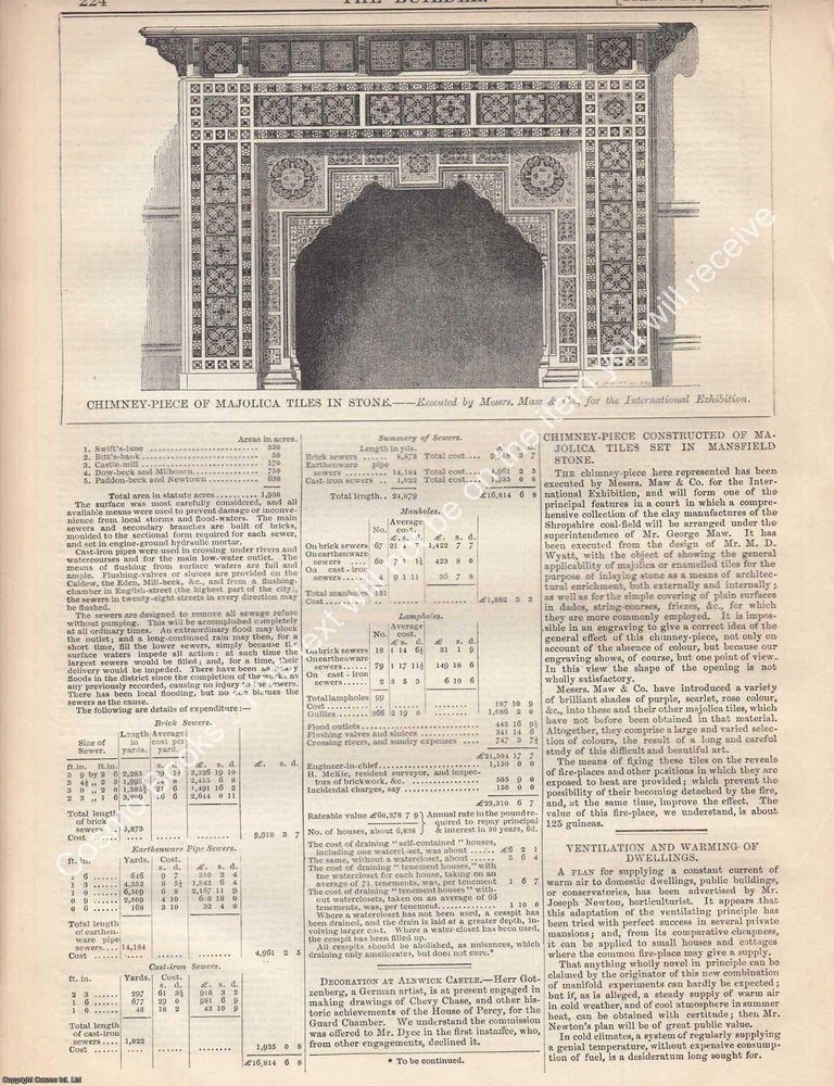 Item #621868 1862 : Chimney Piece of Majolica Tiles in Stone. Messrs. Maw and Co, Architects. An...