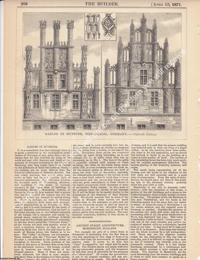 1871 : Gables in Munster, Westphalia, Germany. An original page from ...