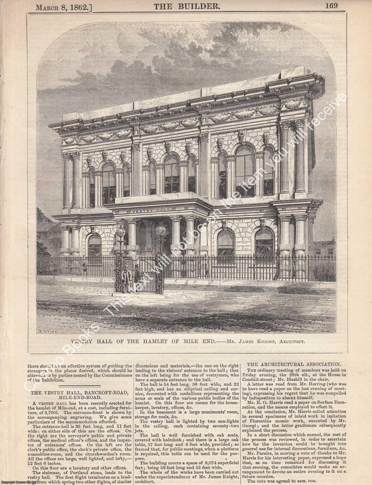 Item #621917 1862 : The Vestry Hall of The Hamlet of Mile End. James Knight, Architect. An...