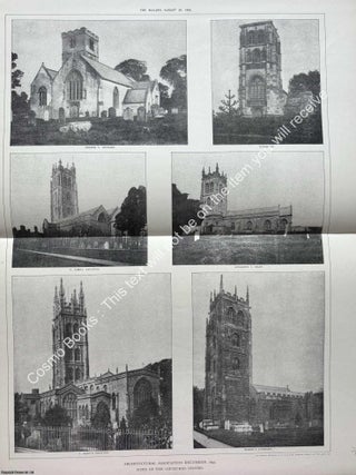 1892 : Architectural Association Excursion, 1892. Some of The Churches Visited. An original page from The Builder. An Illustrated Weekly Magazine, for the Architect, Engineer, Archaeologist, Constructor, & Art-Lover.