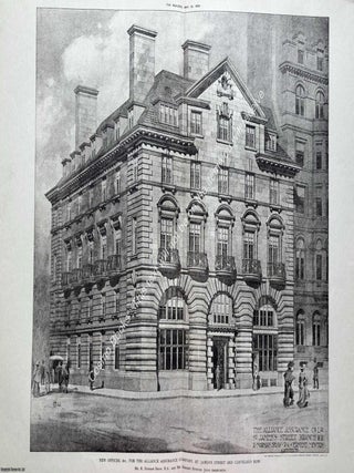 1906 : New Offices for The Alliance Assurance Company, St. James's Street and Cleveland Row. R. Norman Shaw and Ernest Newton, Architects. An original page from The Builder. An Illustrated Weekly Magazine, for the Architect, Engineer, Archaeologist, Constructor, & Art-Lover.