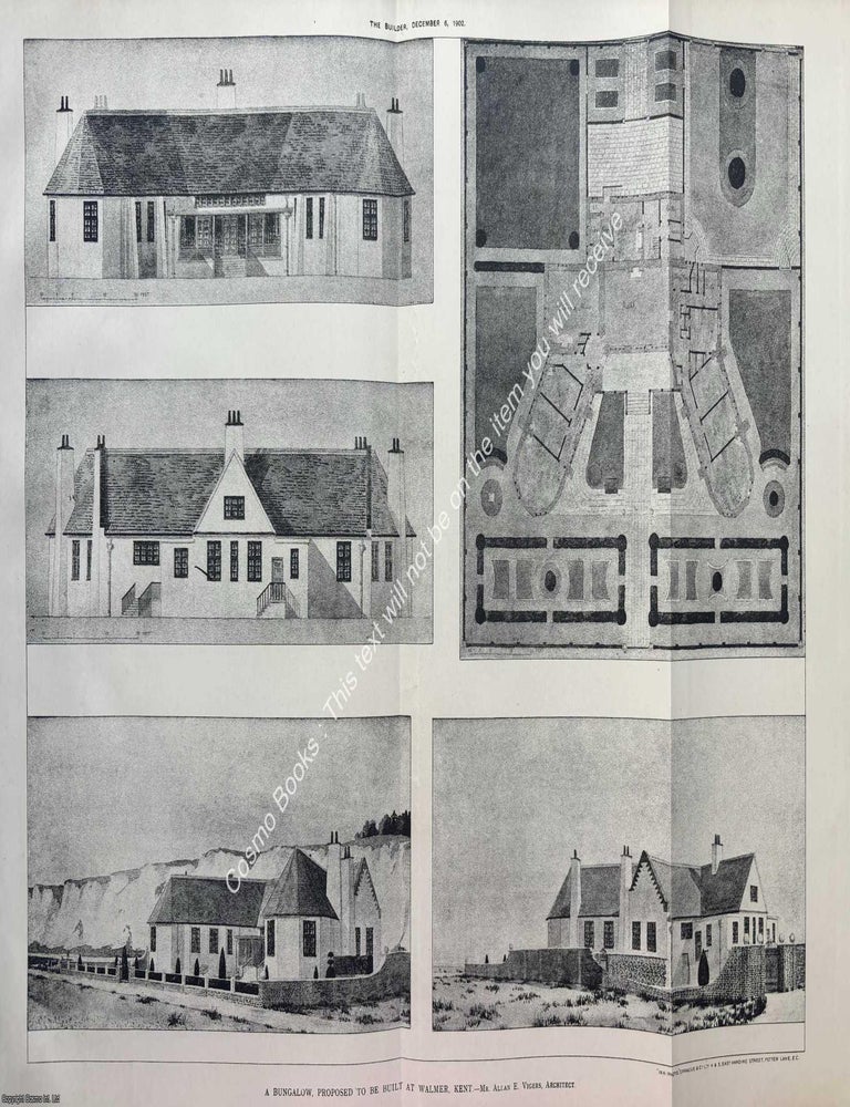 Item #622057 1902 : A Bungalow Proposed to be Built at Walmer, Kent. Allan E. Vigers, Architect....