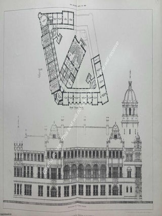 1893 : Design for The West Riding County Council Offices at Wakefield. Messrs. Gibson and Russell, Architects. An original page from The Builder. An Illustrated Weekly Magazine, for the Architect, Engineer, Archaeologist, Constructor, & Art-Lover.