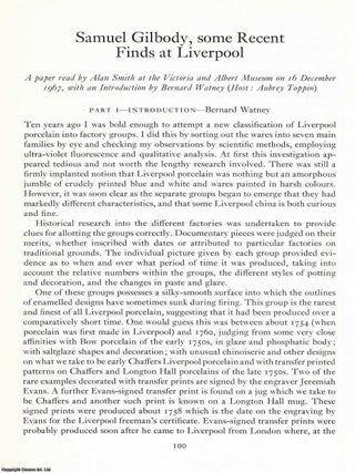 Samuel Gilbody, Some recent Finds at Liverpool. An original article from the English Ceramic Circle, 1969.