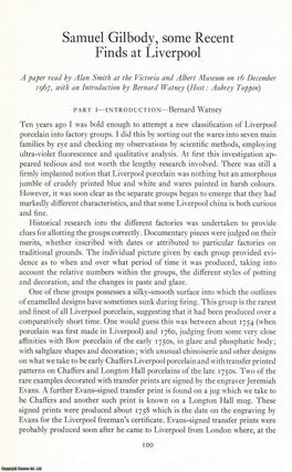 Samuel Gilbody, Some recent Finds at Liverpool. An original article from the English Ceramic Circle, 1969.