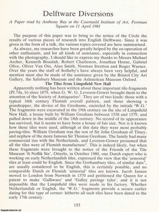 Delftware Diversions. An original article from the English Ceramic Circle, 1982.