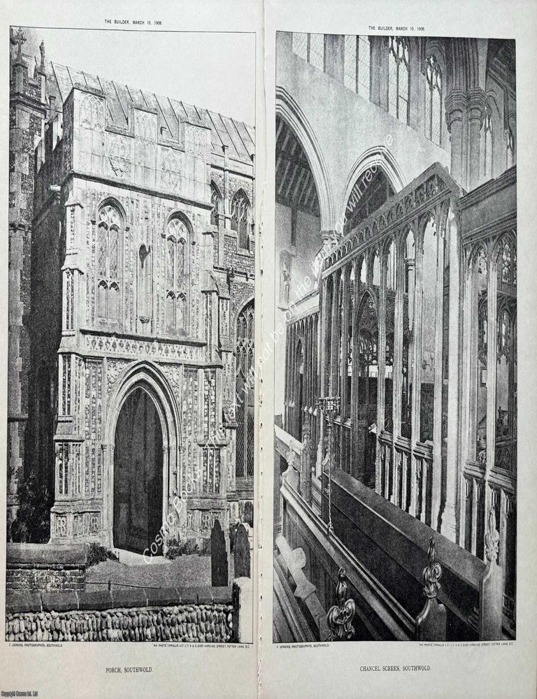 Item #623148 1906 : Chancel Screen and Porch, Southwold. An original page from The Builder. An...