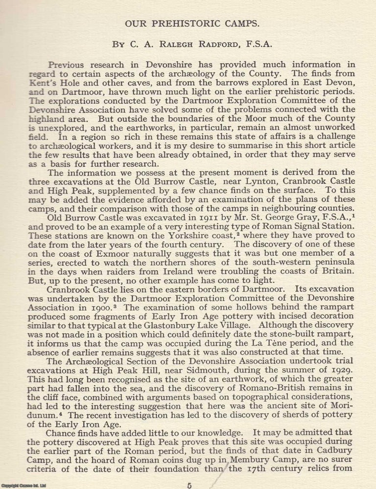 Item #624483 Our Prehistoric Camps. An original article from the Devon Archaeological Exploration...