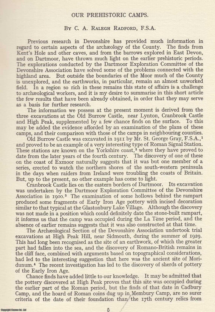 Item #624483 Our Prehistoric Camps. An original article from the Devon Archaeological Exploration...