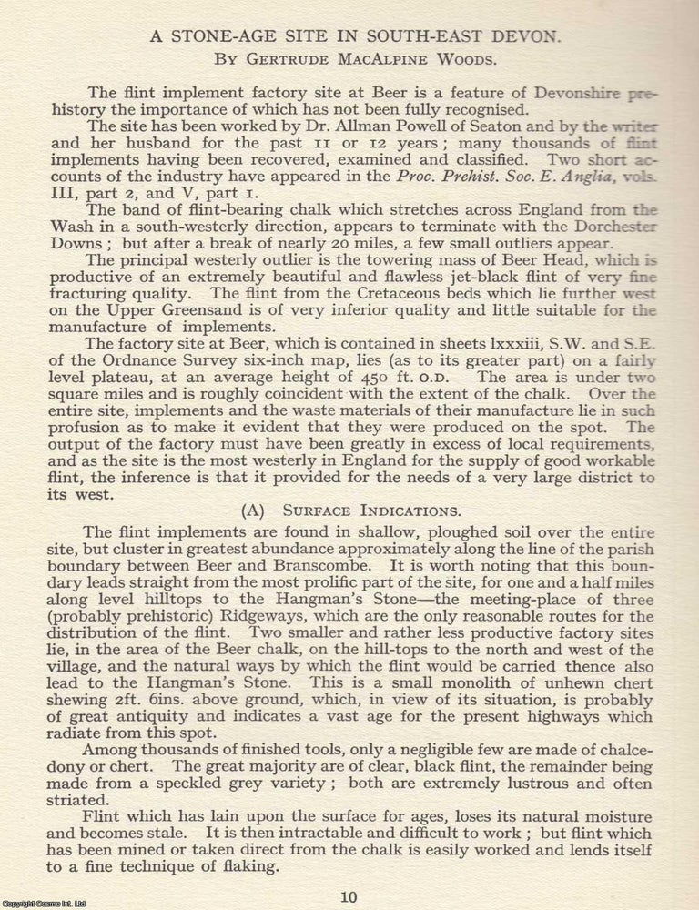 Item #624484 A Stone-Age Site in South-East Devon. An original article from the Devon...