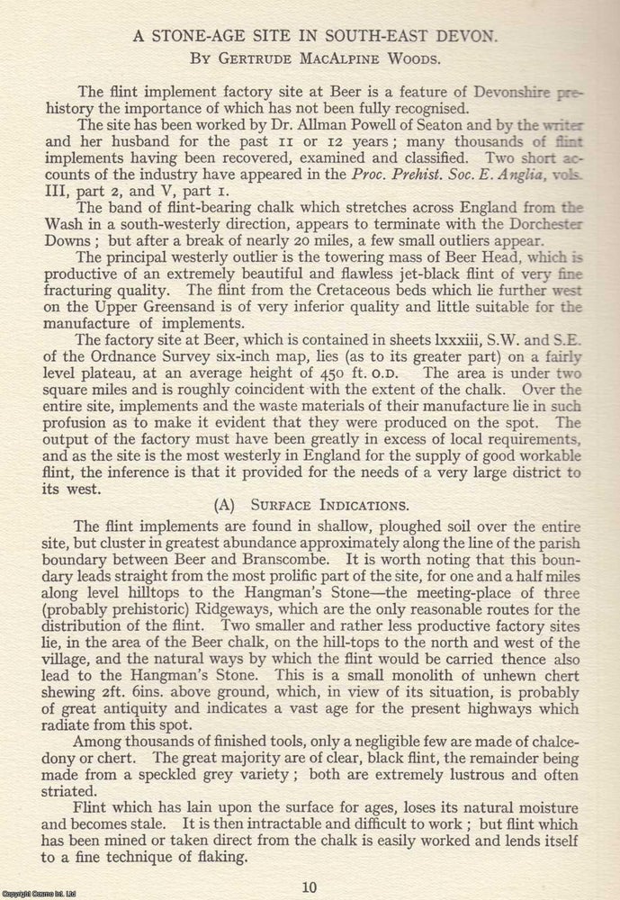 Item #624484 A Stone-Age Site in South-East Devon. An original article from the Devon...