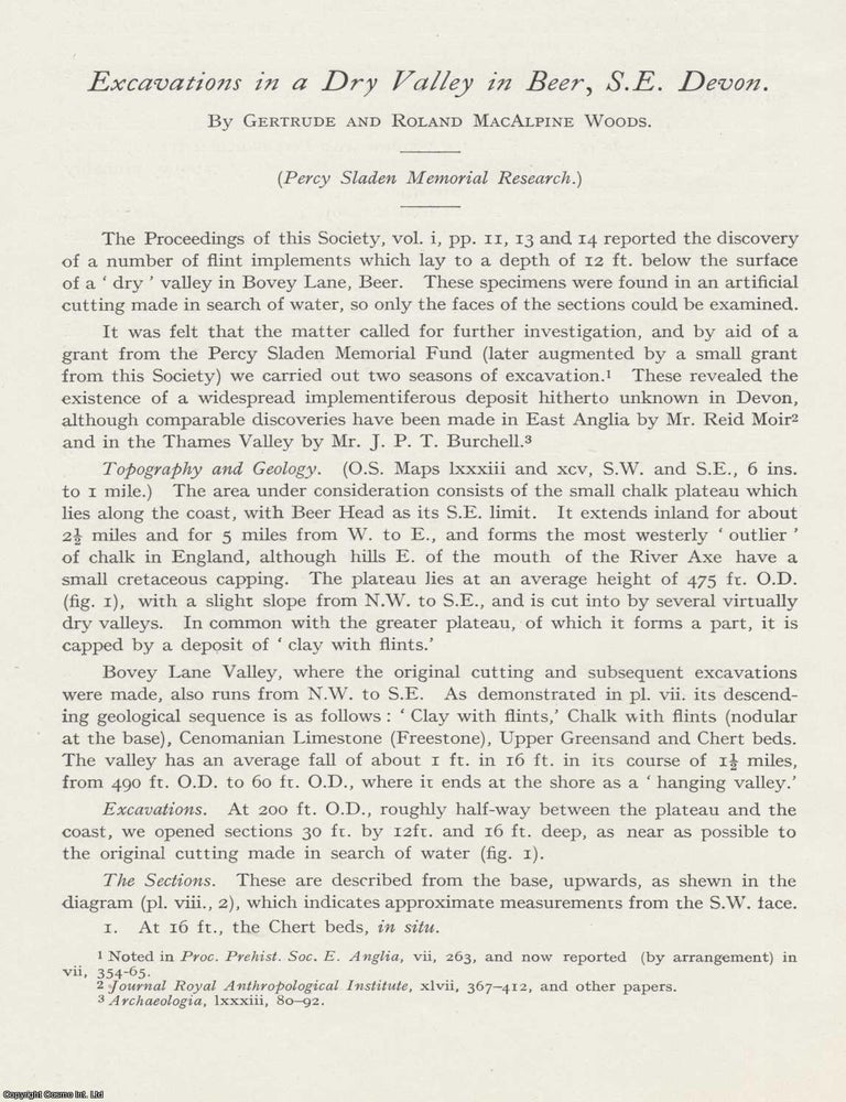 Item #624496 Excavations in a Dry Valley in Beer, S.E. Devon. An original article from the Devon...