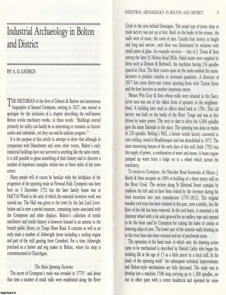 Item #624533 Industrial Archaeology in Bolton and District. An original article from the Journal...