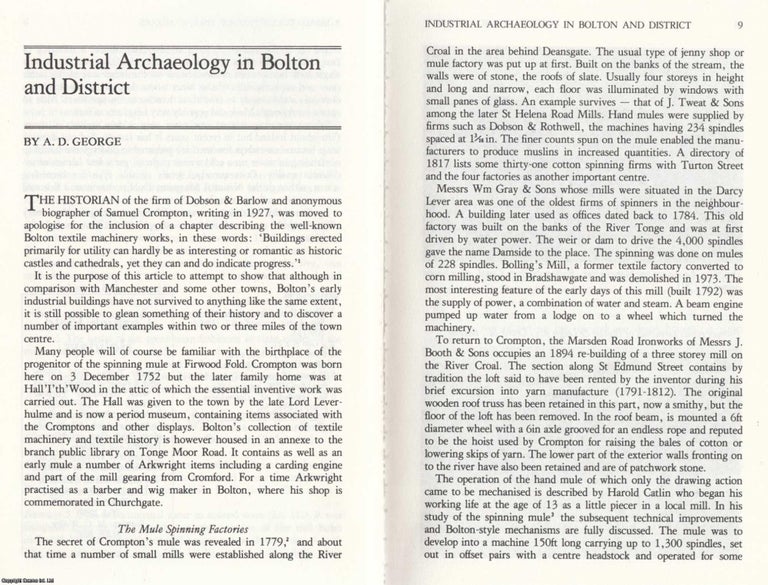 Item #624533 Industrial Archaeology in Bolton and District. An original article from the Journal...