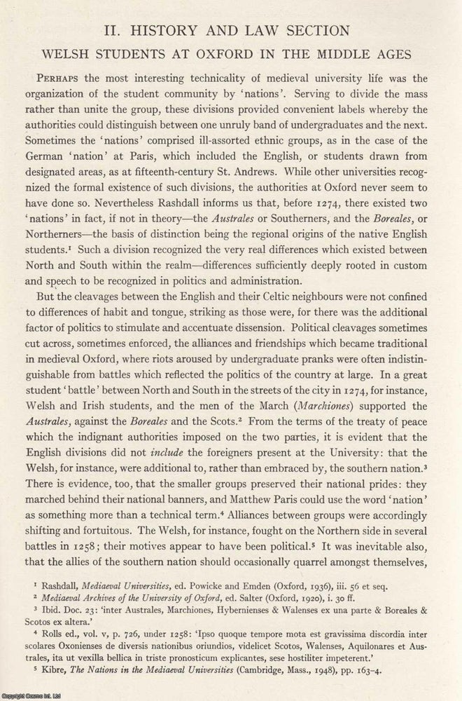 Item #624599 Welsh Students at Oxford in The Middle Ages. An original article from the Bulletin...