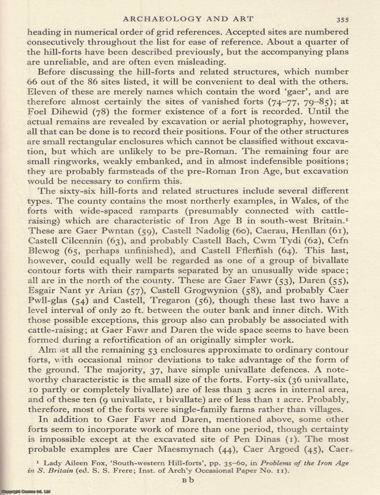 Item #624613 Cardiganshire List of Hill Forts. An original article from the Bulletin of The Board...