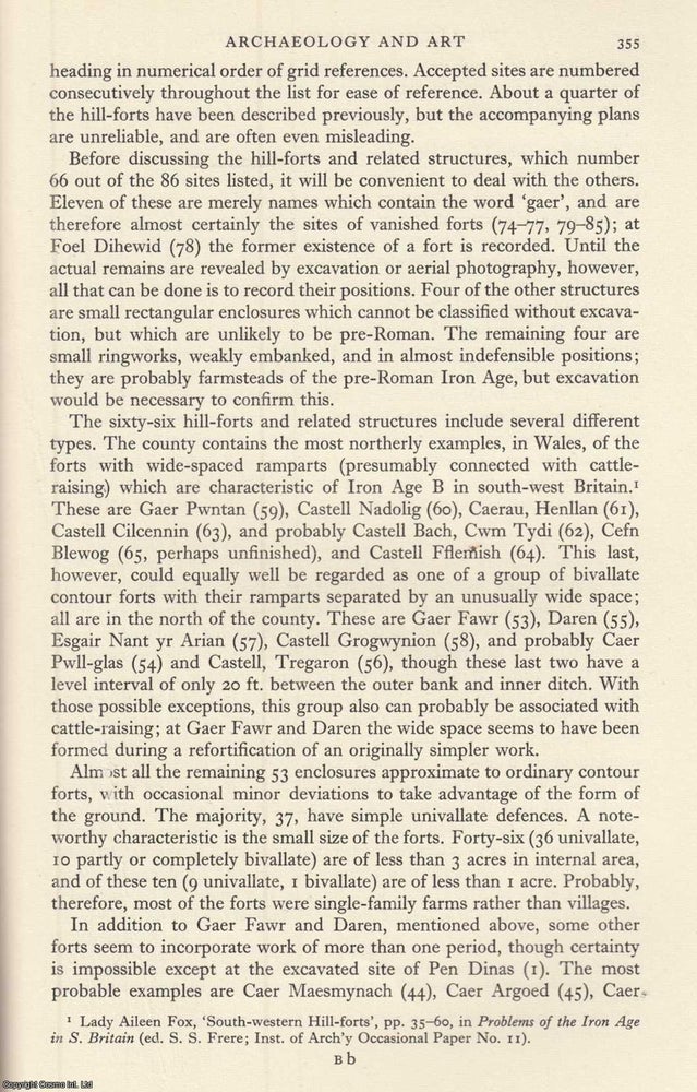 Item #624613 Cardiganshire List of Hill Forts. An original article from the Bulletin of The Board...