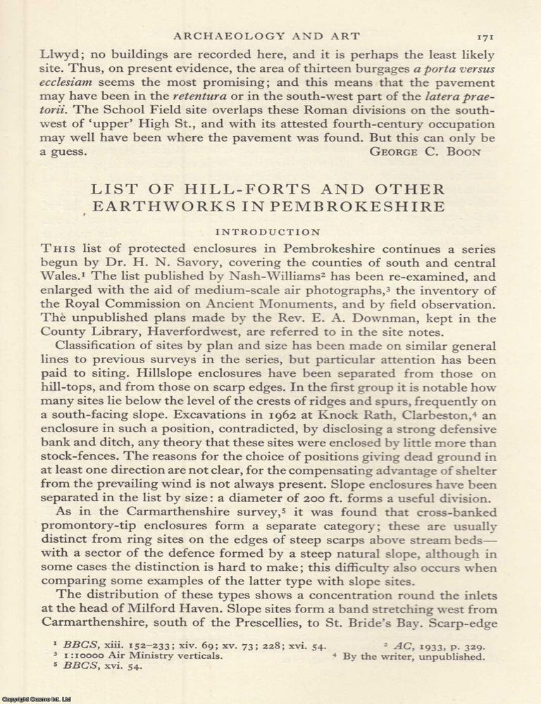 Item #624620 Pembrokeshire's List of Hill-Forts and other Earthworks. An original article...
