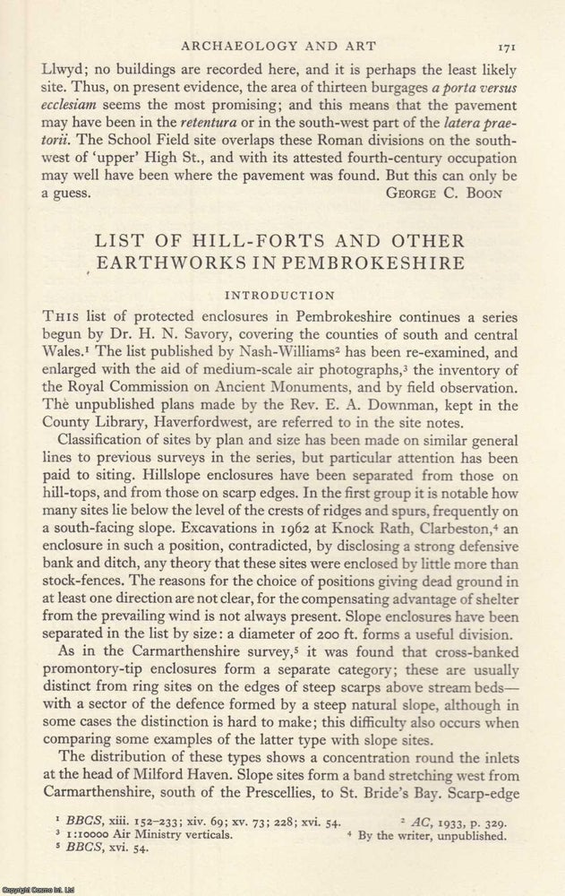 Item #624620 Pembrokeshire's List of Hill-Forts and other Earthworks. An original article...