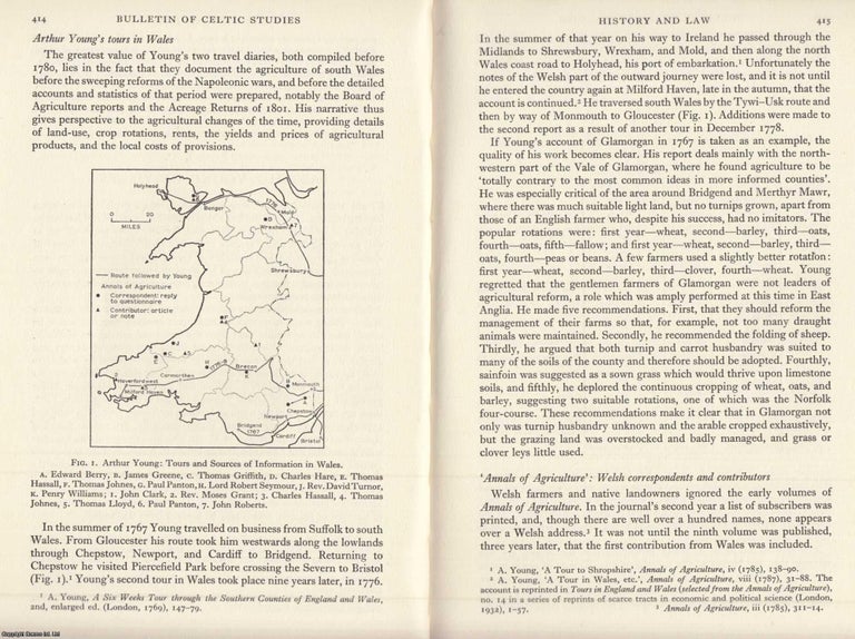 Item #624629 Arthur Young on Wales. An original article from the Bulletin of The Board of Celtic...