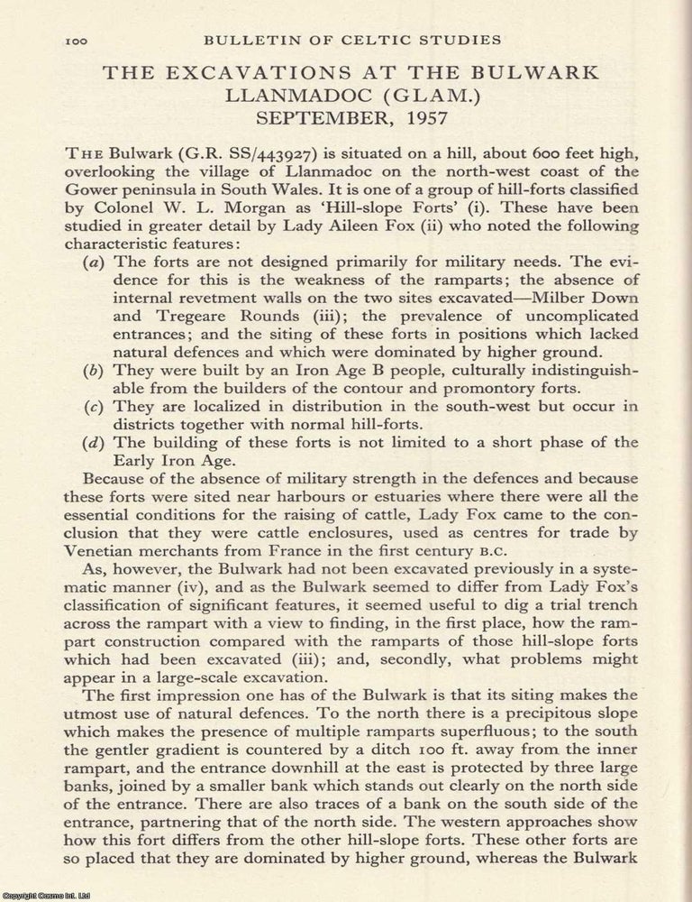 Item #624636 Bulwark Llanmadoc (Glam.) Excavations, September 1957. An original article from the...