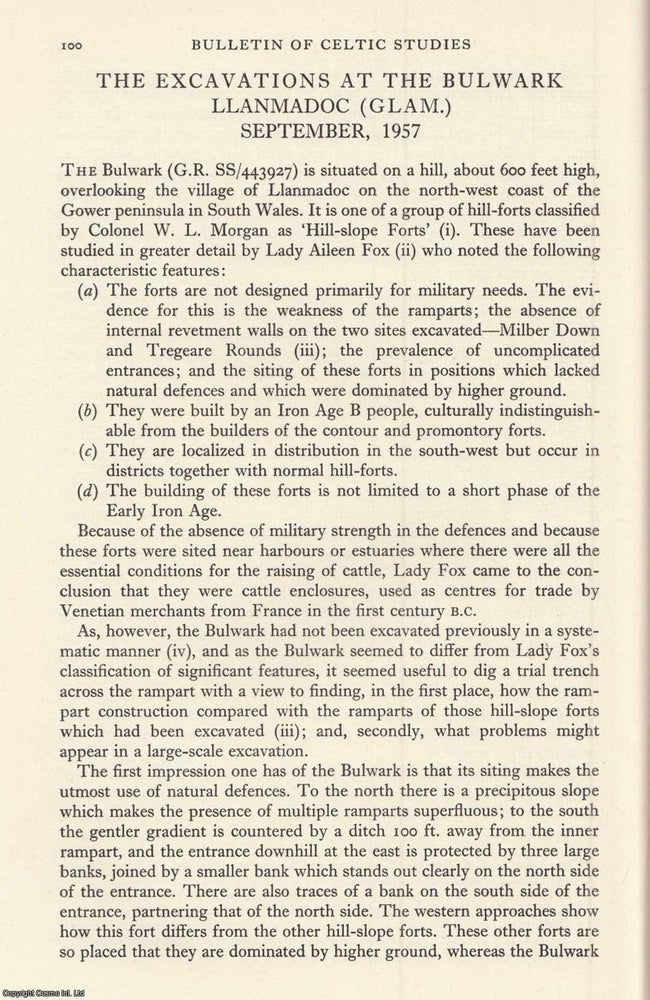 Item #624636 Bulwark Llanmadoc (Glam.) Excavations, September 1957. An original article from the...