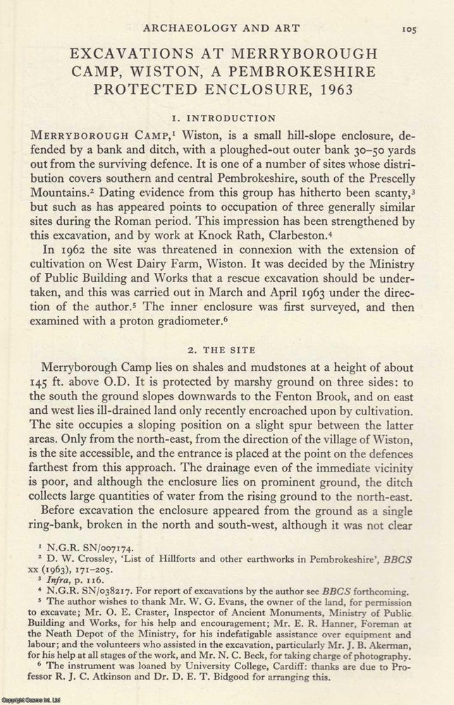 Item #624637 Pembrokeshire Protected Enclosure, Merryborough Camp, Wiston Excavations 1963. An...