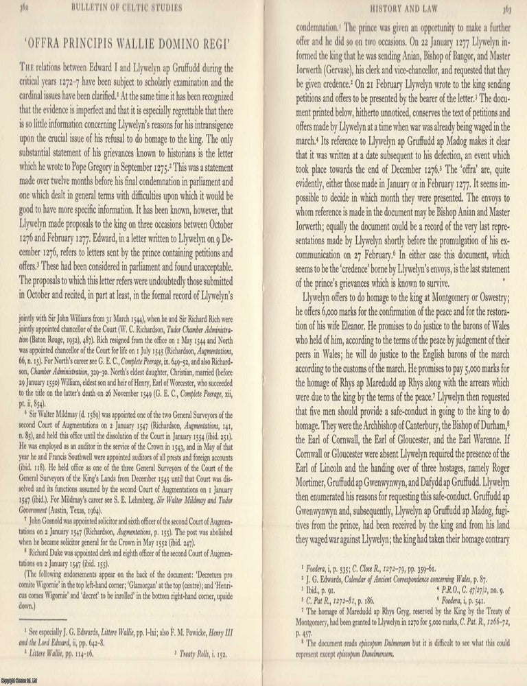 Item #624645 Offra Principis Wallie Domino Regi. An original article from the Bulletin of The...