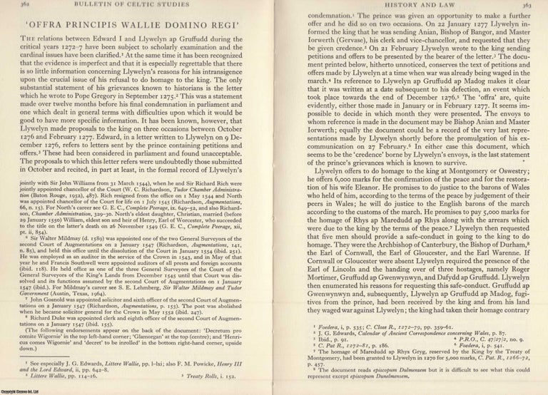 Item #624645 Offra Principis Wallie Domino Regi. An original article from the Bulletin of The...