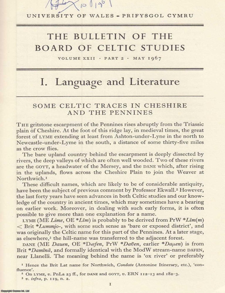 Item #624651 Celtic Traces in Cheshire and The Pennines. An original article from the Bulletin of...