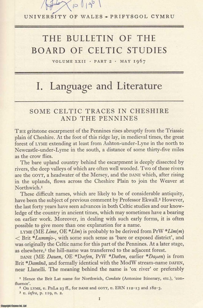 Item #624651 Celtic Traces in Cheshire and The Pennines. An original article from the Bulletin of...