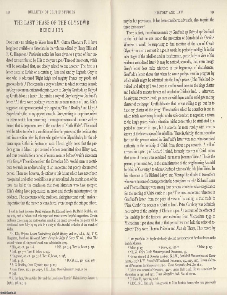 Item #624655 The Last Phase of The Glyndwr Rebellion. An original article from the Bulletin of...
