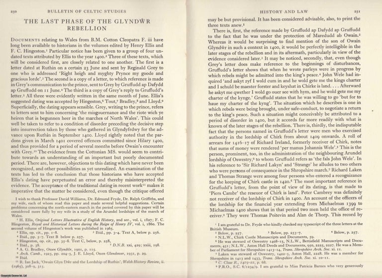 Item #624655 The Last Phase of The Glyndwr Rebellion. An original article from the Bulletin of...
