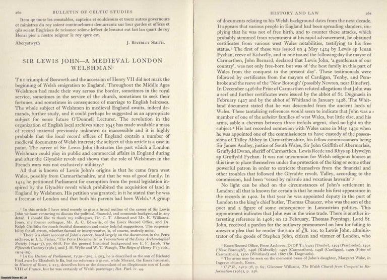 Item #624656 Sir Lewis John - A Mediaeval London Welshman. An original article from the Bulletin...