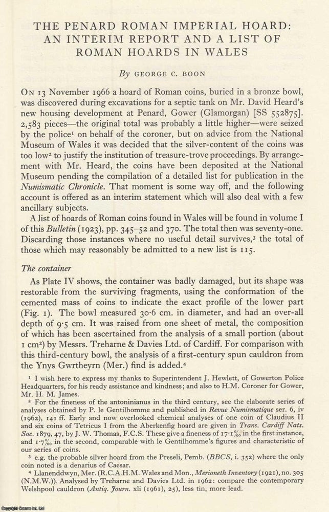 Item #624658 The Penard Roman Imperial Hoard: A Report and List of Roman Hoards in Wales. An...
