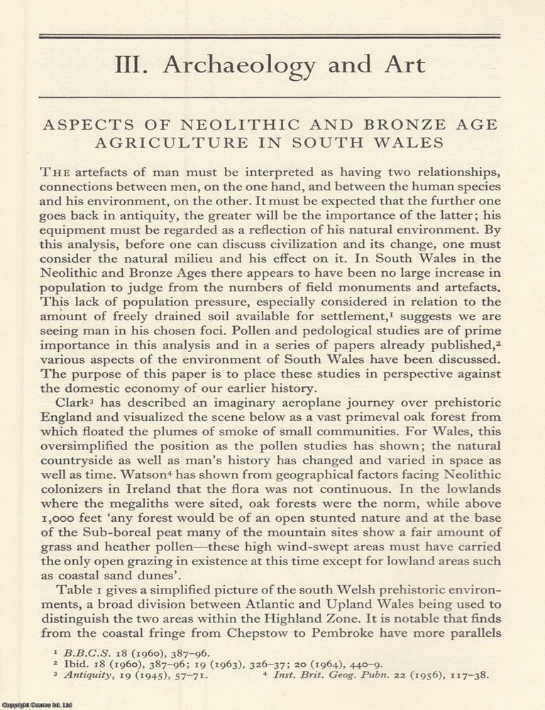 Item #624677 Neolithic and Bronze Age Agriculture in South Wales. An original article from the...