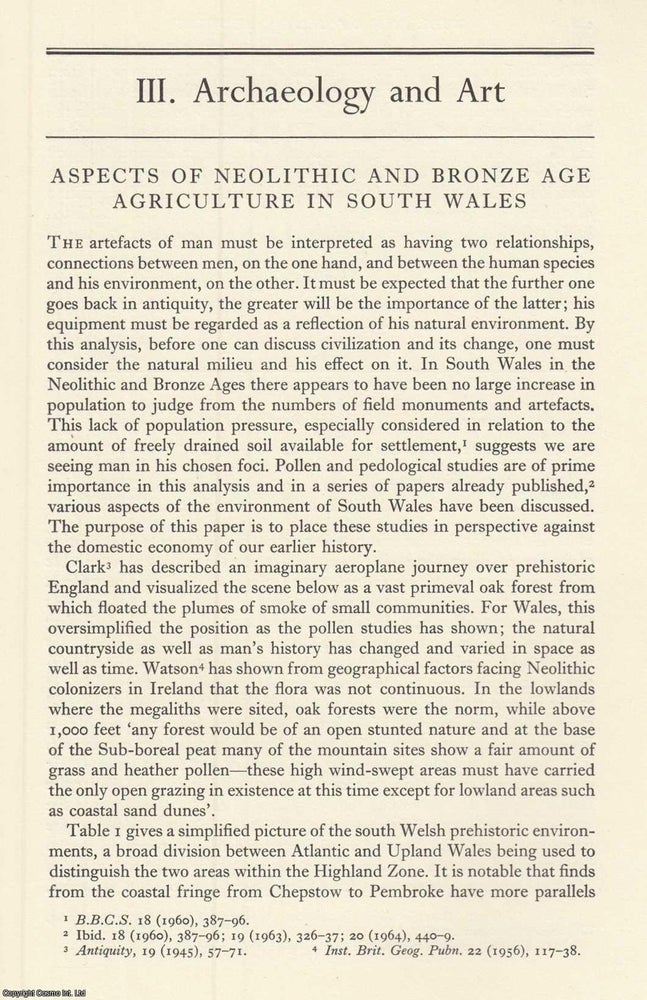 Item #624677 Neolithic and Bronze Age Agriculture in South Wales. An original article from the...