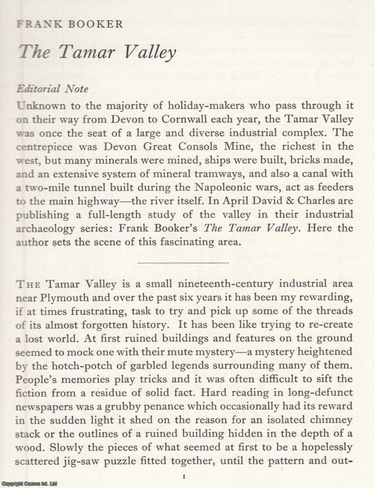 Item #624780 The Tamar Valley, Plymouth. An original article from the Journal of Industrial Archaeology, 1967. Frank Booker.
